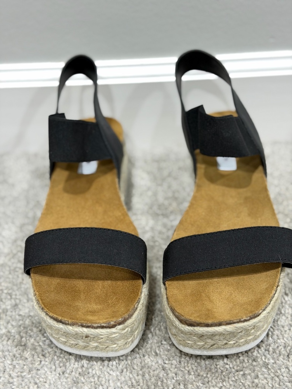 Steve Madden Black Elastic Espadrille Wedge Sandals